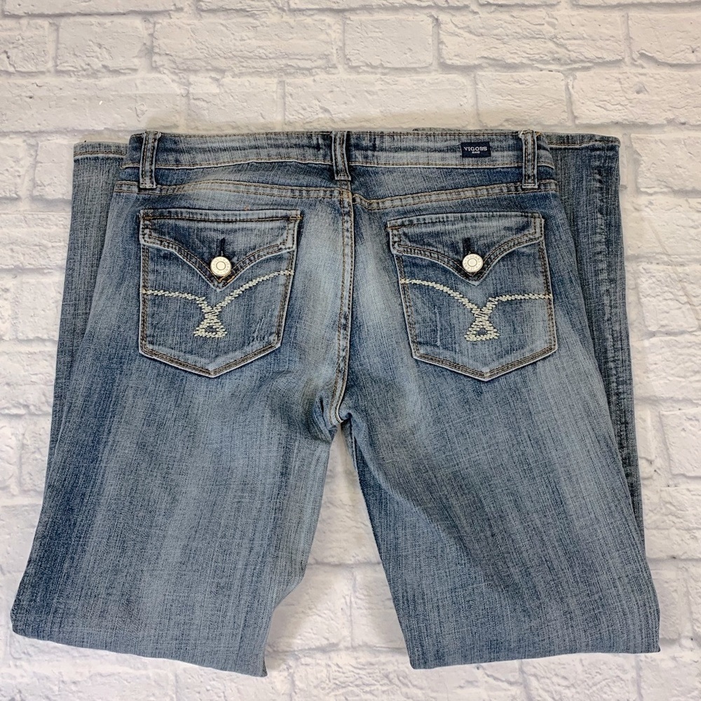 Vigoss Bootcut Flap distressed Jeans Size 11 Medium wash denim Stretch